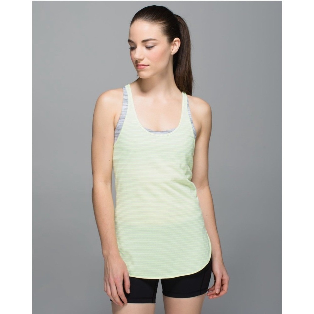 Lululemon What The Sport Singlet Size 4 Silver Stripe Clear Mint EUC
